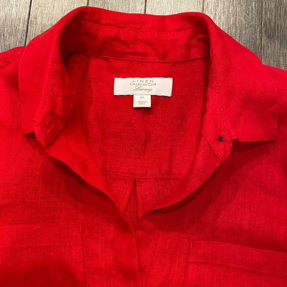 Like New Charter Club Luxury Linen Button Down Blouse Top - Picture 2 of 10